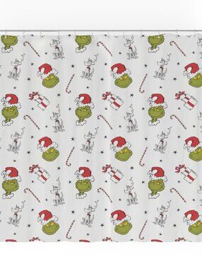 Dr. Seuss The Grinch Shower Curtain 72”x72” Christmas Max Candy Canes Presents